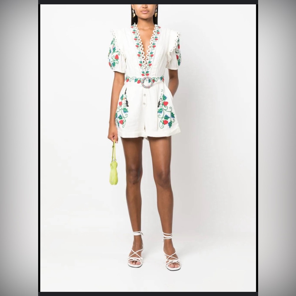 Brand new FARM RIO embroidered belted romper size S